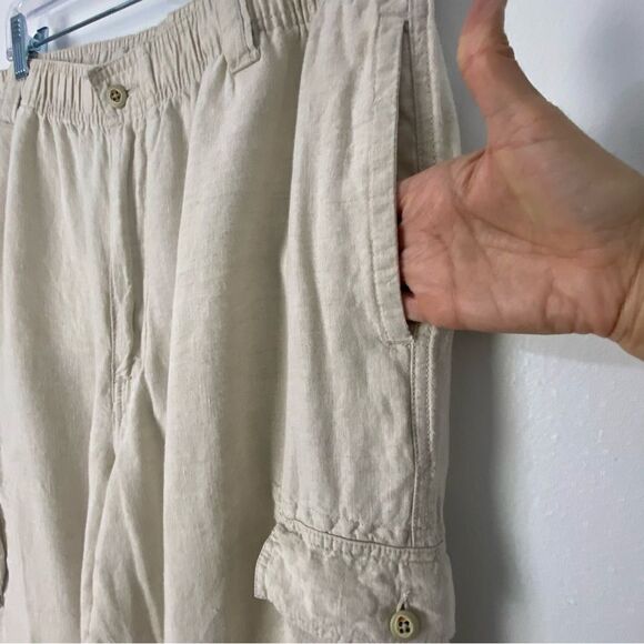 Caribbean Men’s 38 Linen Cargo Trousers Cream Relaxed Vacation Resort Cruise - Picture 6 of 14